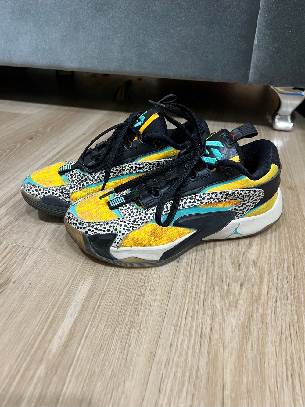Jordan Kids' Yellow Teal Black Patterned Athletic Sneakers